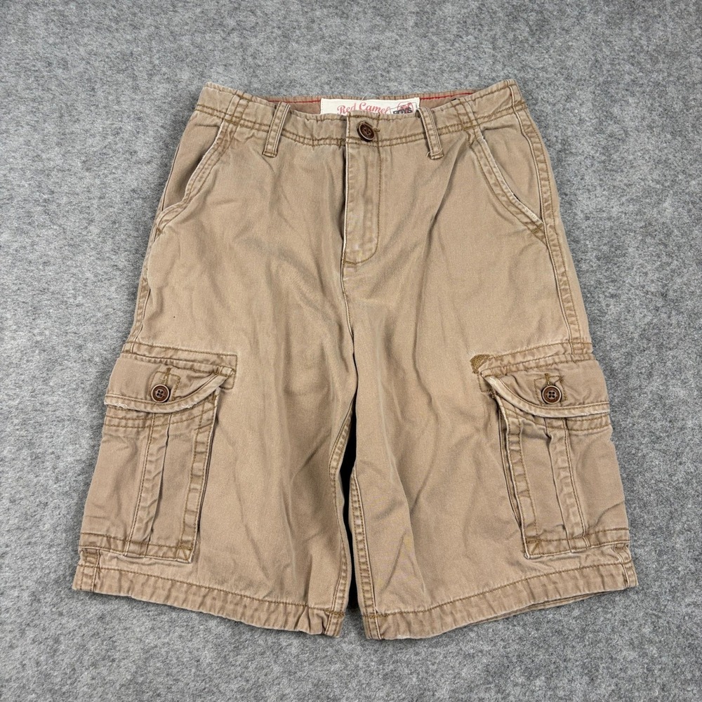 Y2K Red Camel Cargo Shorts Boys 16 Khaki Tan Cotton Utility Pockets Casual Skate